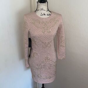 Bebe Pink Sparkle Embellished Textured Dress Feminine Party Event Contemporary